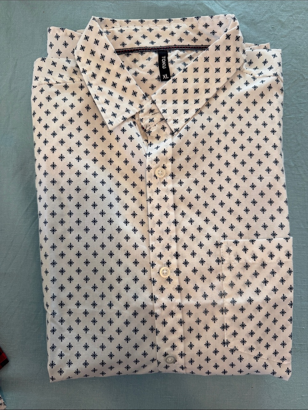 Toku White Shirt w/ Navy Geometric Print - Men's Button-Down